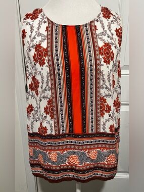 Cynthia Rowley Sleeveless Blouse Top Women Size XL Boho Chic Button Back Orange
